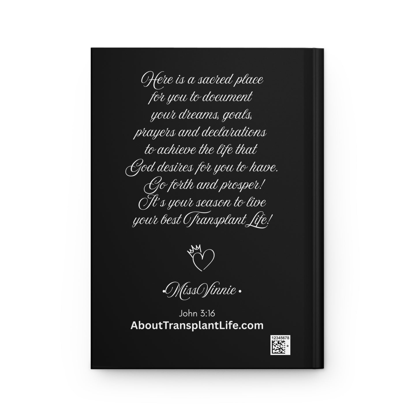 About Transplant Life with Miss Vinnie Full Color Hardcover Journal