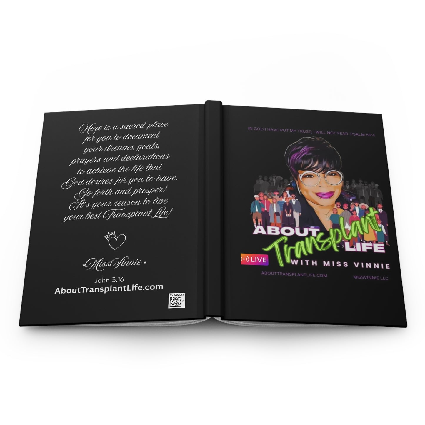 About Transplant Life with Miss Vinnie Full Color Hardcover Journal